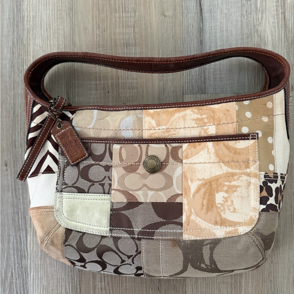 Coach Patchwork Shoulder Bag in Brown and Cream